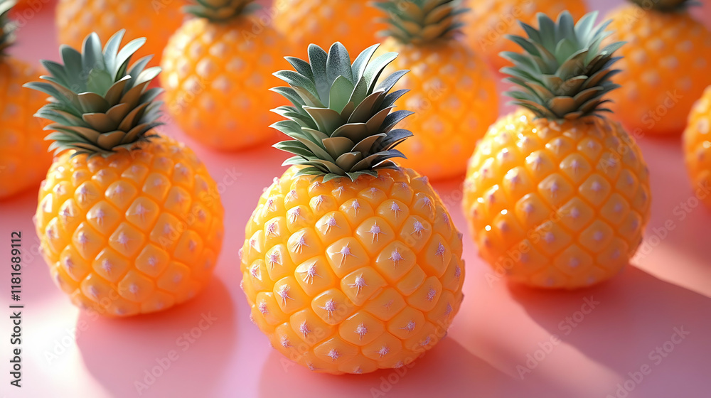 Pineapples Shine Brightly on Pink Background Pineapples Shine Brightly on Pink Background