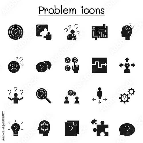 Problem & Question icons set in thin line style