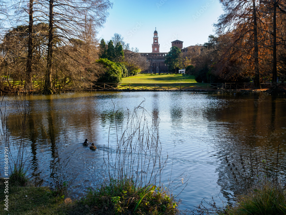 Obraz premium Parco Sempione in Milan, Italy, at winter