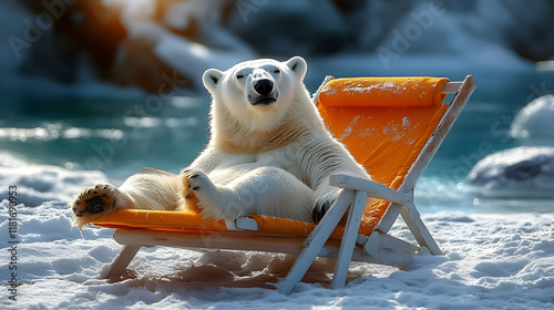 Polar Bear Relaxes on Beach...