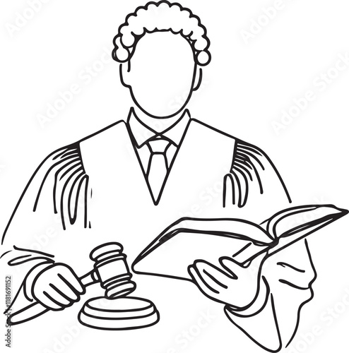 Judge Holding a Law Book in Line Drawing Style - Vector Artwork