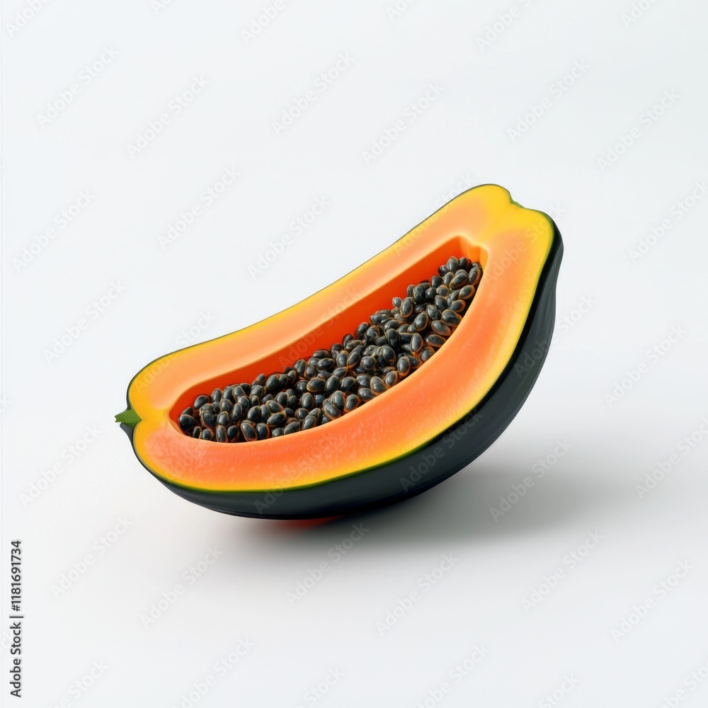 Vibrant Cut Papaya with Seeds Displayed on Neutral Background for Culinary and Educational Purposes Vibrant Cut Papaya with Seeds Displayed on Neutral Background for Culinary and Educational Purposes