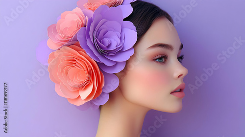 Paper Flowers Adorn Woman: ...