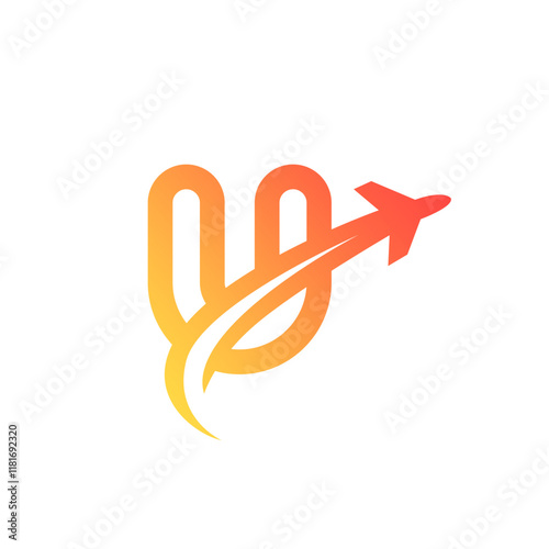 Letter U with plane vector icon. Vector illustration perfect for travel agent logo design