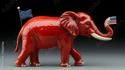 Red Elephant Walks with Fla...