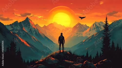 Hiker Reaches Mountain Peak...