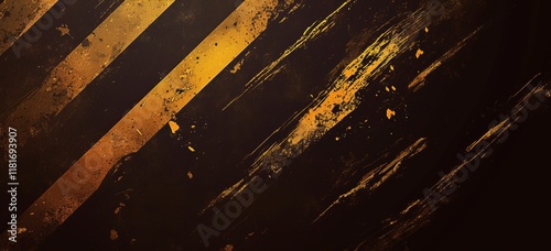 Caution warning sign with a striped black and yellow background, displaying an industrial yellow-black pattern, indicates danger on the street