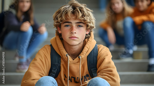 Student Sits on Steps with ...