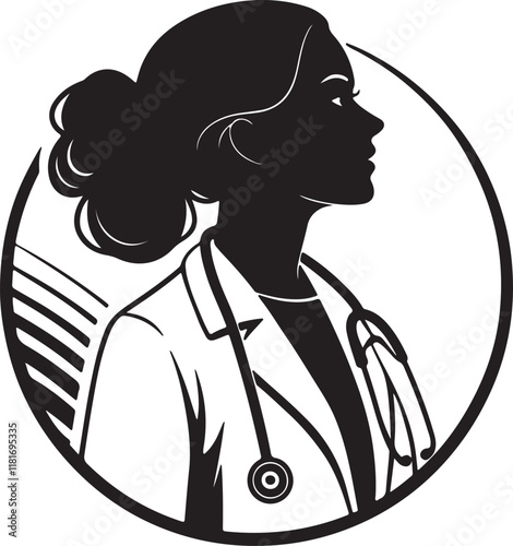 A female doctor silhouette icon and vector design with clean and smooth shape.