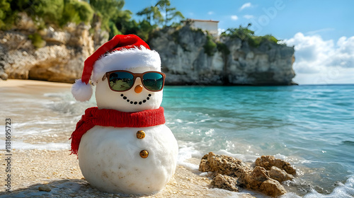 Snowman Relaxes on Tropical...