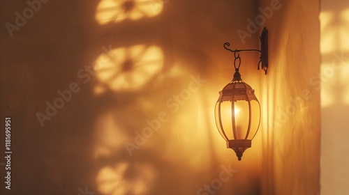 A vintage lantern light fixture emitting a warm glow, isolated on a neutral backdrop.