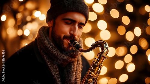 Musician Plays Saxophone wi...