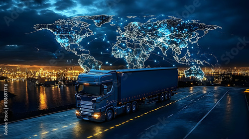 Truck Transports Goods Glob...