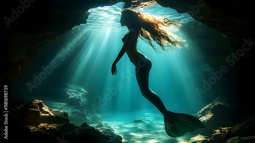 Mermaid Swims Gracefully in...