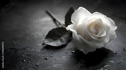 White Rose Lies on Dark Wet...