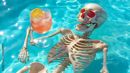 Skeleton Relaxes in Pool wi...