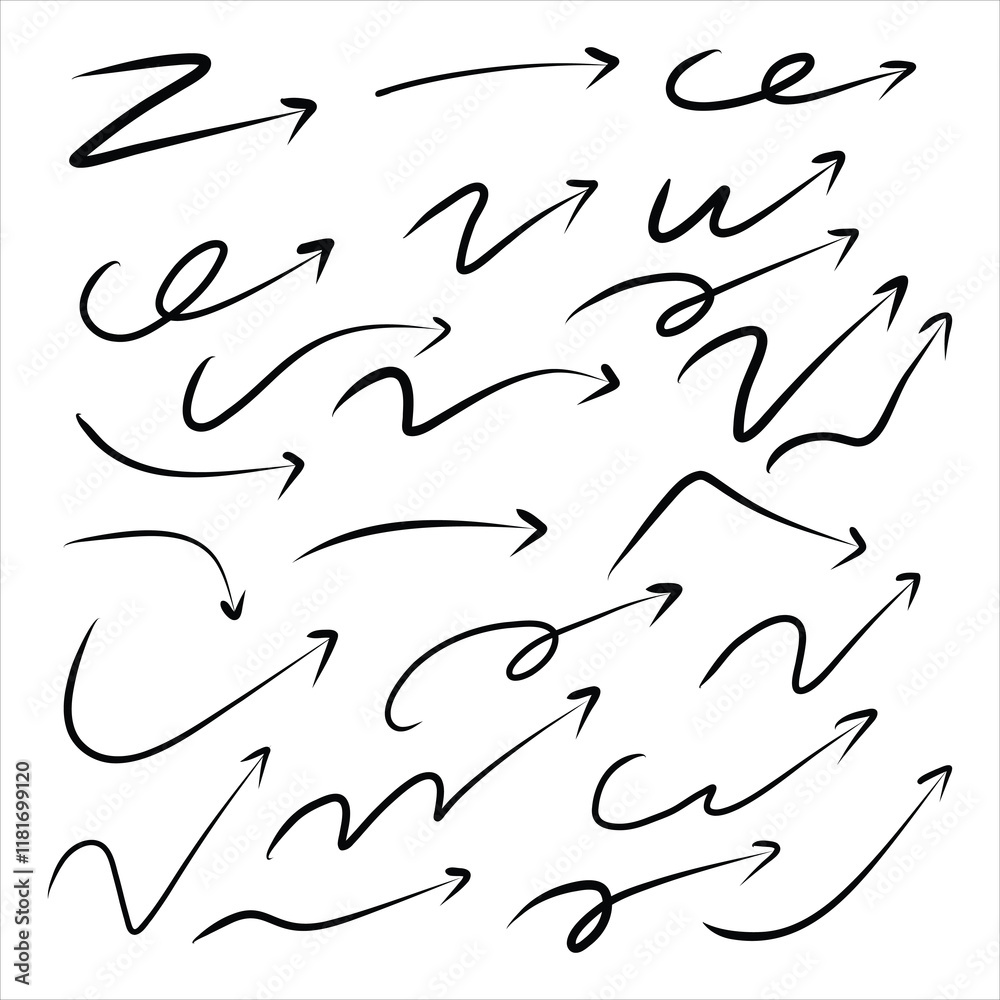 Hand drawn black arrows set. Simple lines arrows collection Hand drawn black arrows set. Simple lines arrows collection