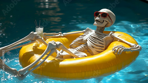 Skeleton Relaxes in Pool wi...