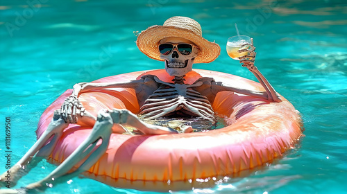 Skeleton Relaxes in Pool wi...
