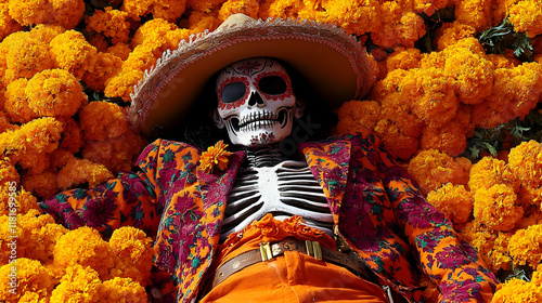 Skeleton Rests on Marigolds...