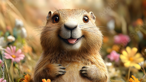 Smiling Groundhog Enjoys Fl...