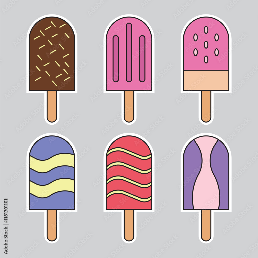 Ice cream set sticker style. Ice cream vector illustration Ice cream set sticker style. Ice cream vector illustration