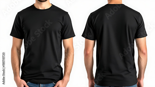 Black Half-Sleeve T-Shirt mockup showcasing front and back views.
