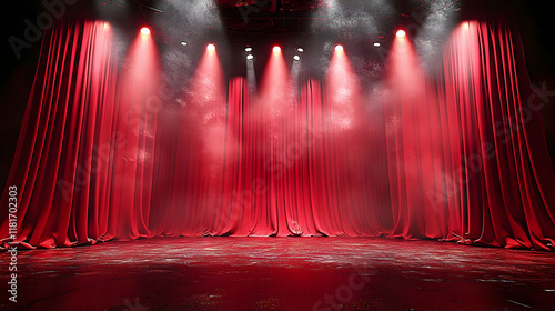 Red Stage Curtains and Ligh...