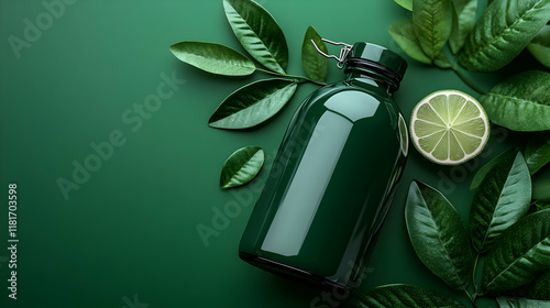 Green Bottle, Lime, Leaves ...