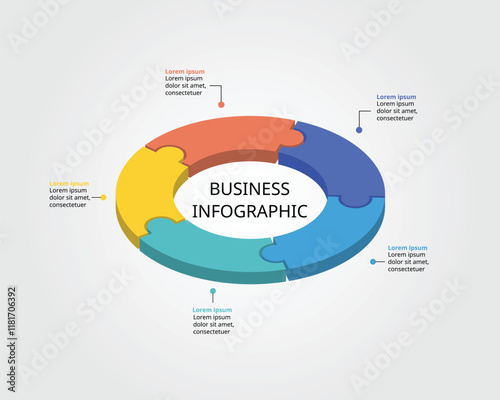 Jigsaw template with number for infographic for presentation for 5 element