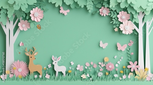 Paper art composition featuring vibrant wildlife with ample space for text input