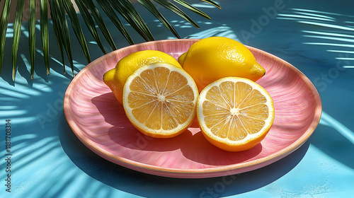 Fresh Lemons Sliced on Pink...