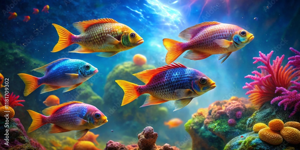 Vibrant Fish Swimming in Lively Underwater Scene Vibrant Fish Swimming in Lively Underwater Scene
