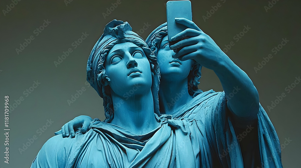 Obraz premium Classical Statues Take a Selfie: Art, History, and Technology Merge