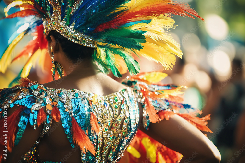 Fototapeta premium Vibrant Carnival Artist in Glittering Costume Close-Up, Generative AI Image Portrait