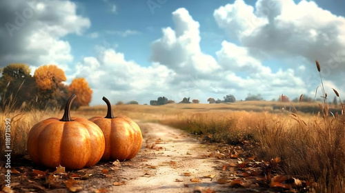 Pumpkins Decorate a Path Th...