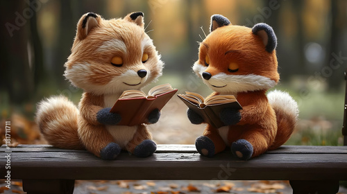 Foxes Reading Books Togethe...