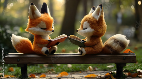 Foxes Reading Books Togethe...