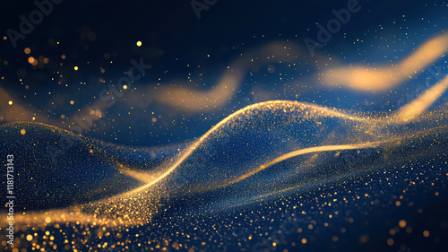 Dynamic Abstract Background of Dark Blue and Gold Particles Creating a Mesmerizing Visual Effect