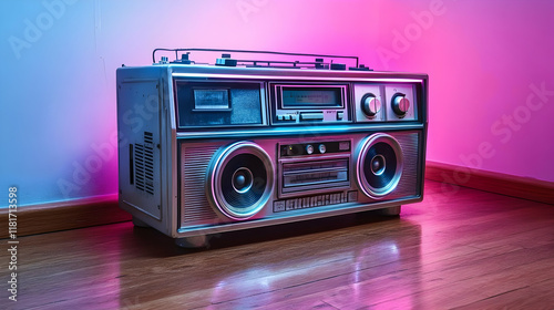 Retro Boombox Plays Music w...