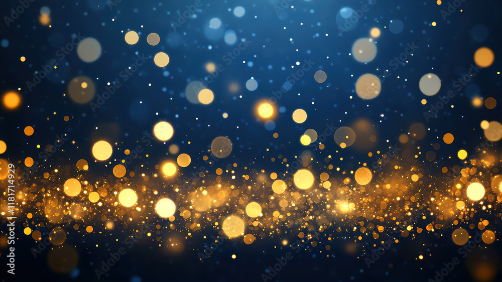 Fototapeta premium Dark Blue and Gold Particle Background Creates a Mesmerizing and Enchanting Atmosphere for Various Creative Applications
