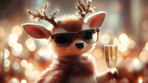 Cute Deer Drinks Champagne ...
