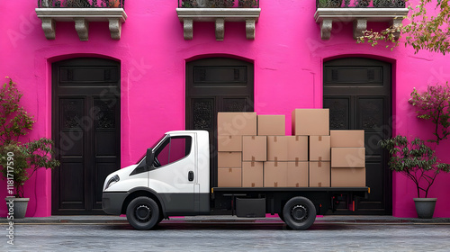 Delivery Truck Carries Boxe...