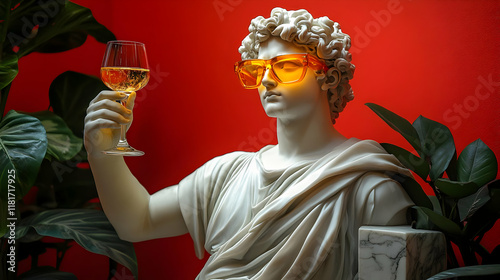 Statue Holds Wineglass Eleg...
