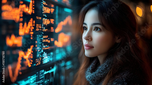Woman Examines Data on Digi...