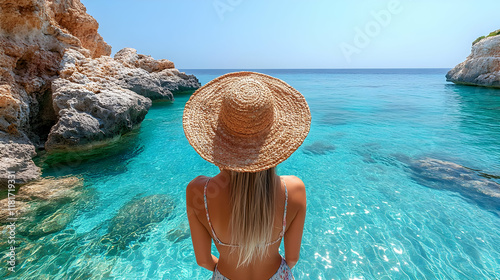 Woman Admires Turquoise Oce...