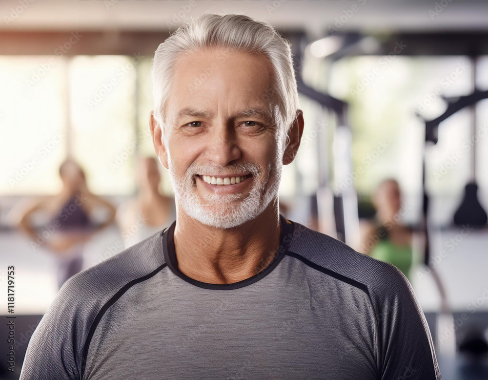 Naklejka premium Starszy mężczyzna senior na siłowni