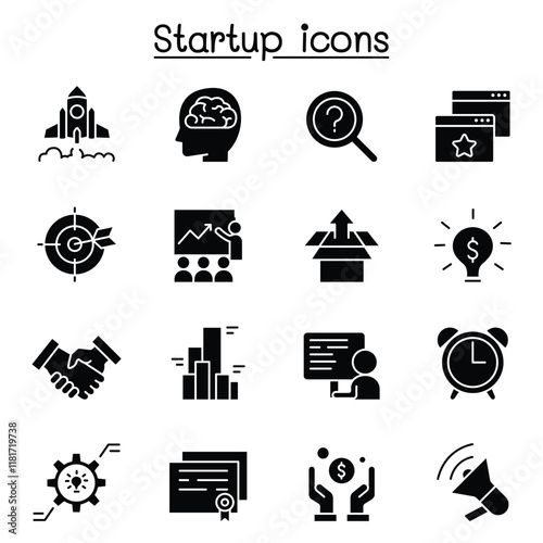 Startup icon set in thin line style