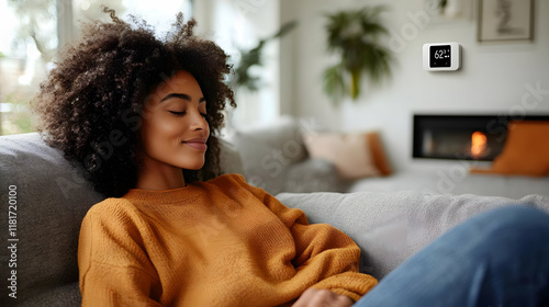 Cozy Comfort: Woman Relaxes...