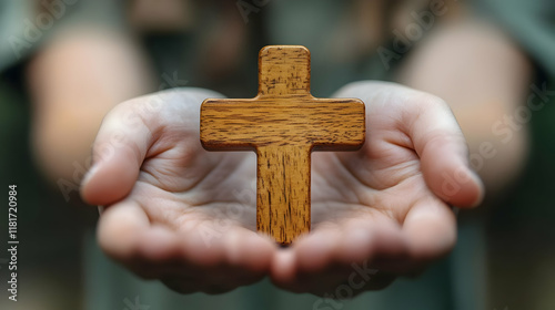 Wooden Cross Held in Hands:...
